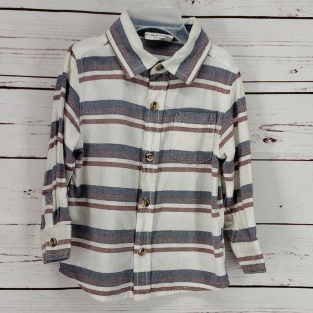 Crazy 8 Boys‎ Striped Long Sleeve Button Down Shirt Navy Red White 12-18 Months